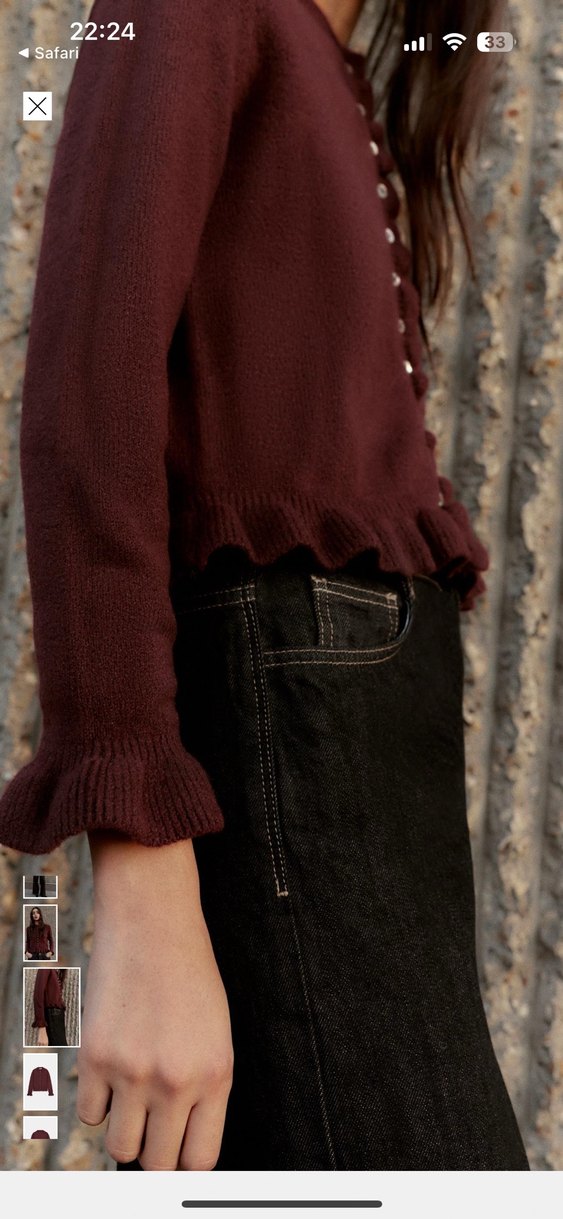 Bordo Düğmeli Uzun Kollu Kadın Hırka - Görsel 5