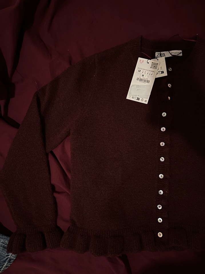 Bordo Düğmeli Uzun Kollu Kadın Hırka - Görsel 4