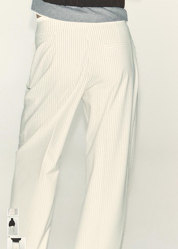 Cizgili cift bel wide leg Pantolon - Görsel 3