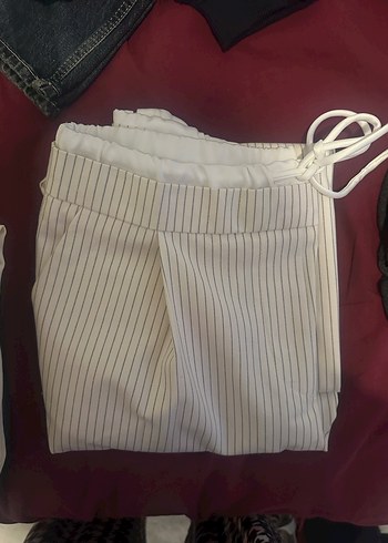 Cizgili cift bel wide leg Pantolon - Görsel 4