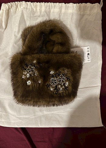 Kahverengi Kürklü Nakışlı Kadın Çanta - Görsel 3