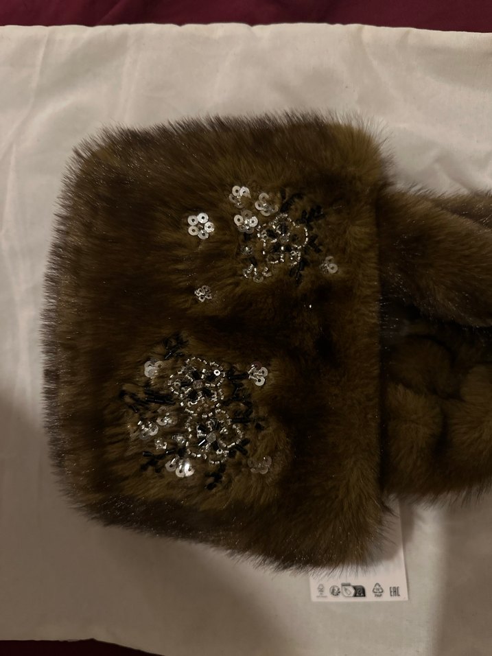 Kahverengi Kürklü Nakışlı Kadın Çanta - Görsel 4