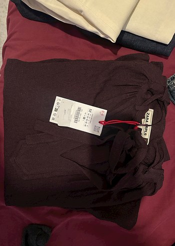 Bordo Kemerli Uzun Kollu Bluz - Görsel 3