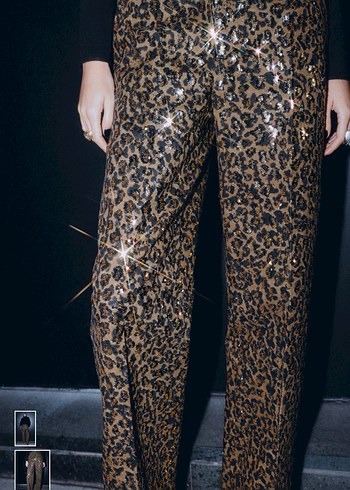 Payetli Leopar Desenli Kadın jean - Görsel 2