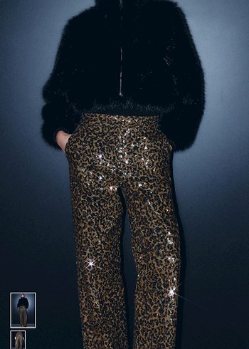 Payetli Leopar Desenli Kadın jean - Görsel 3