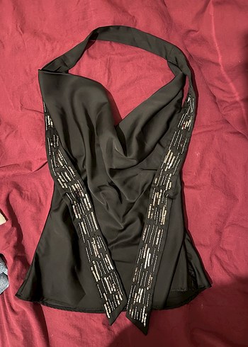 Saten fularli top - Görsel 3