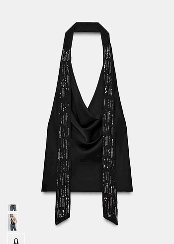 Saten fularli top - Görsel 2