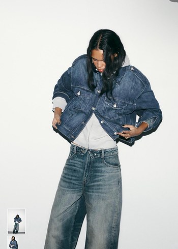 Kadın Lacivert Düğmeli Denim Ceket - Görsel 3