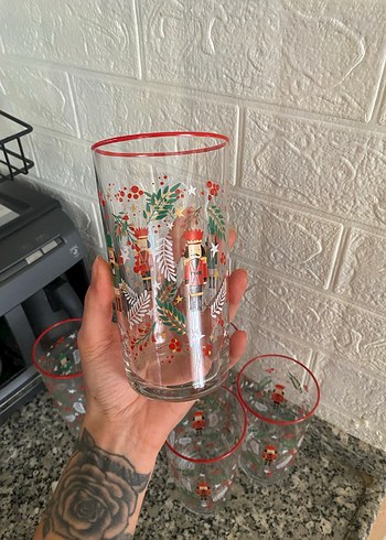 6adet Kırmızı Kenarlı Desenli Bardak Seti - Görsel 2