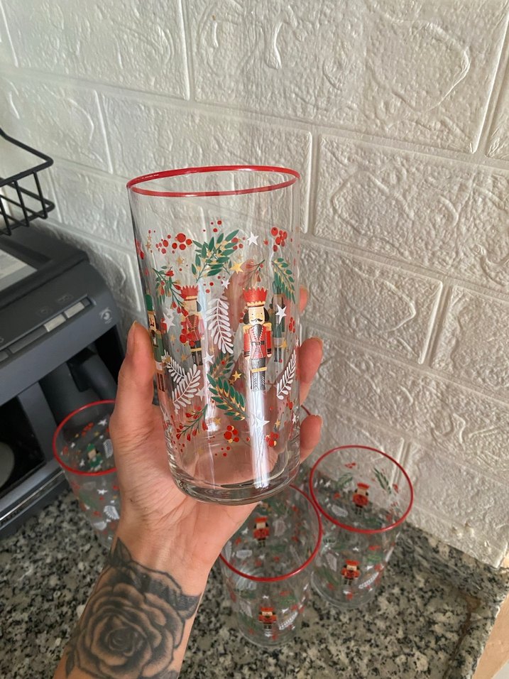 6adet Kırmızı Kenarlı Desenli Bardak Seti - Görsel 2