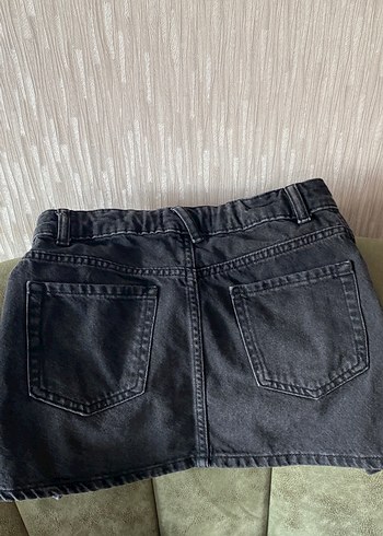 10 Yaş Beden Düğmeli Siyah Denim Mini etek
