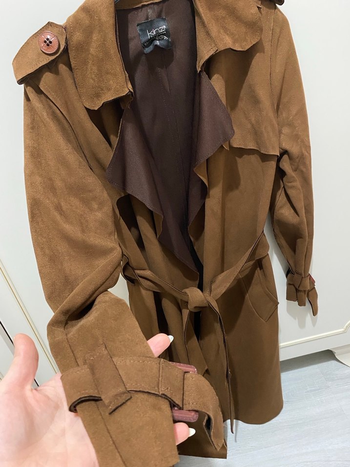 Kahverengi Süet Midi Trençkot - Görsel 2