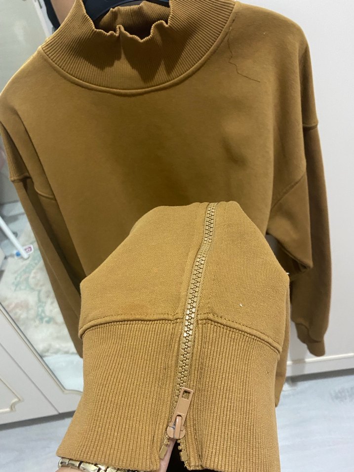 Kadın Bej Oversize Sweatshirt - Görsel 2