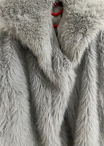 Gri suni kürk peluş ceket - Görsel 4