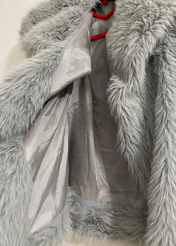 Gri suni kürk peluş ceket - Görsel 5