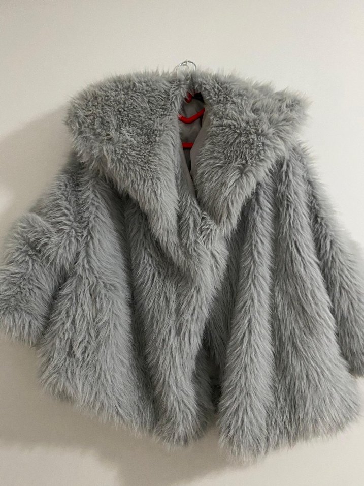 Gri suni kürk peluş ceket - Görsel 3
