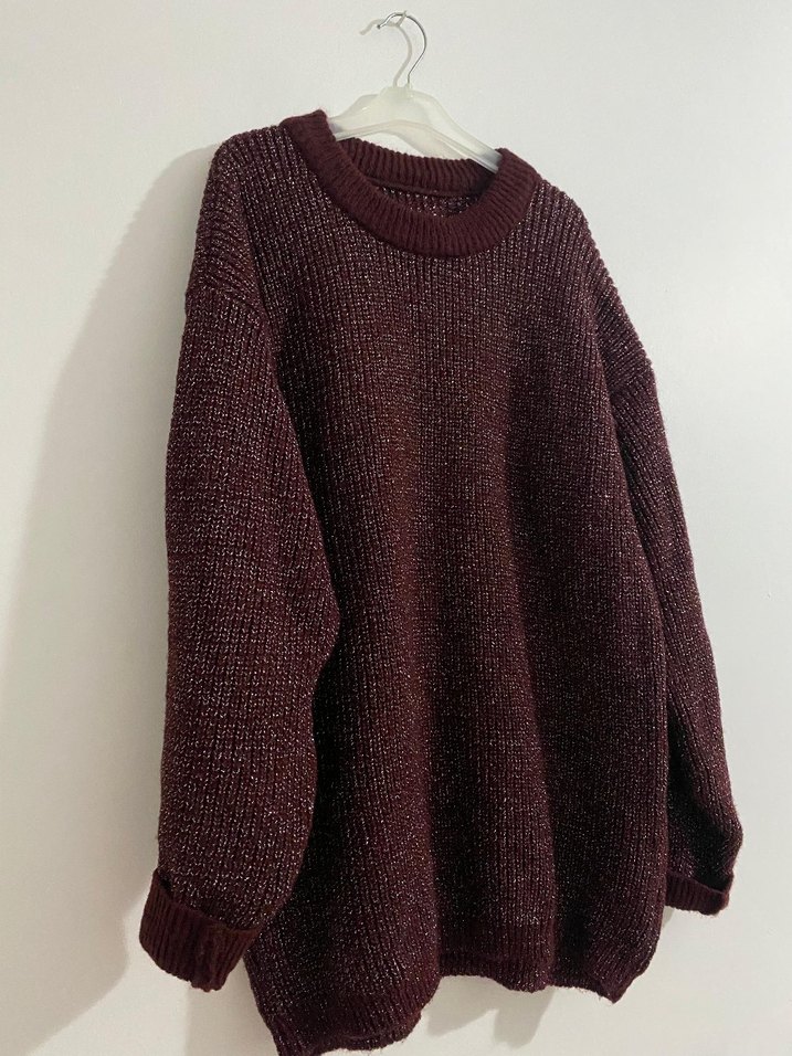 Bordo Triko Simli Kazak - Görsel 2