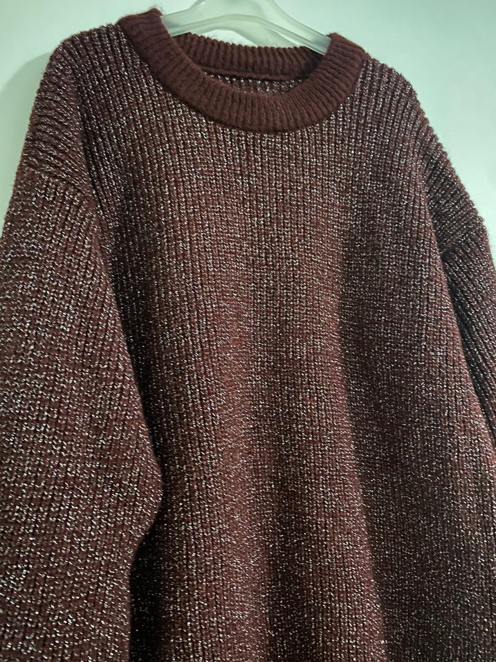 Bordo Triko Simli Kazak - Görsel 4