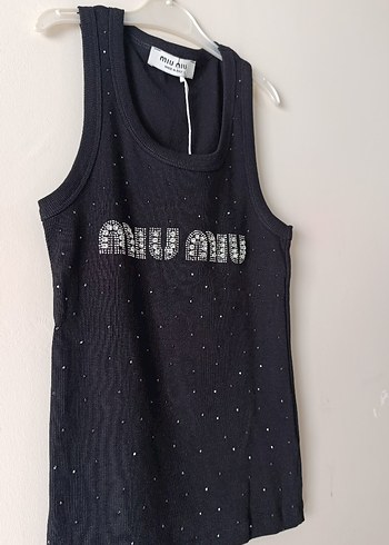 siyah miu taşlı atlet