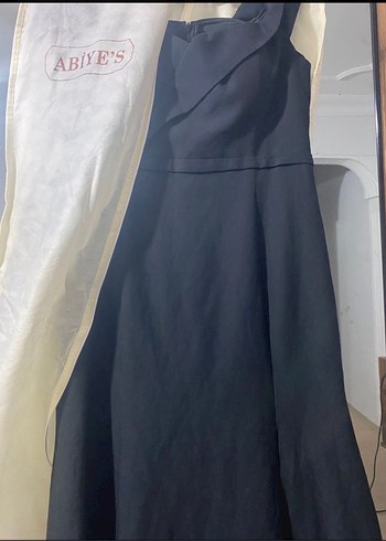 Siyah V Yaka Drapeli Uzun Kadın Elbise - Görsel 5