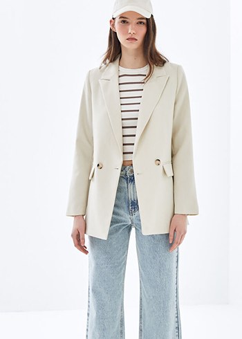 Bej Kadın Blazer Ceket Notch Yaka - Görsel 2