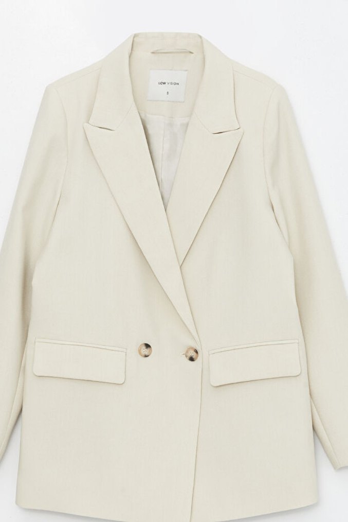 Bej Kadın Blazer Ceket Notch Yaka - Görsel 3