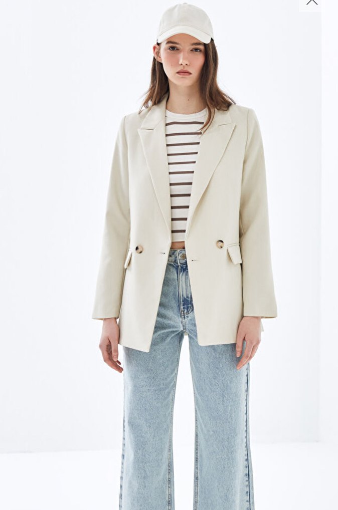 Bej Kadın Blazer Ceket Notch Yaka - Görsel 2