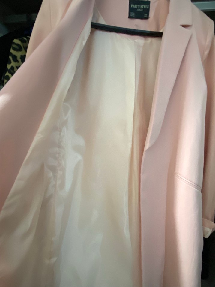 Pembe Uzun Kesim Kadın Blazer Ceket - Görsel 3