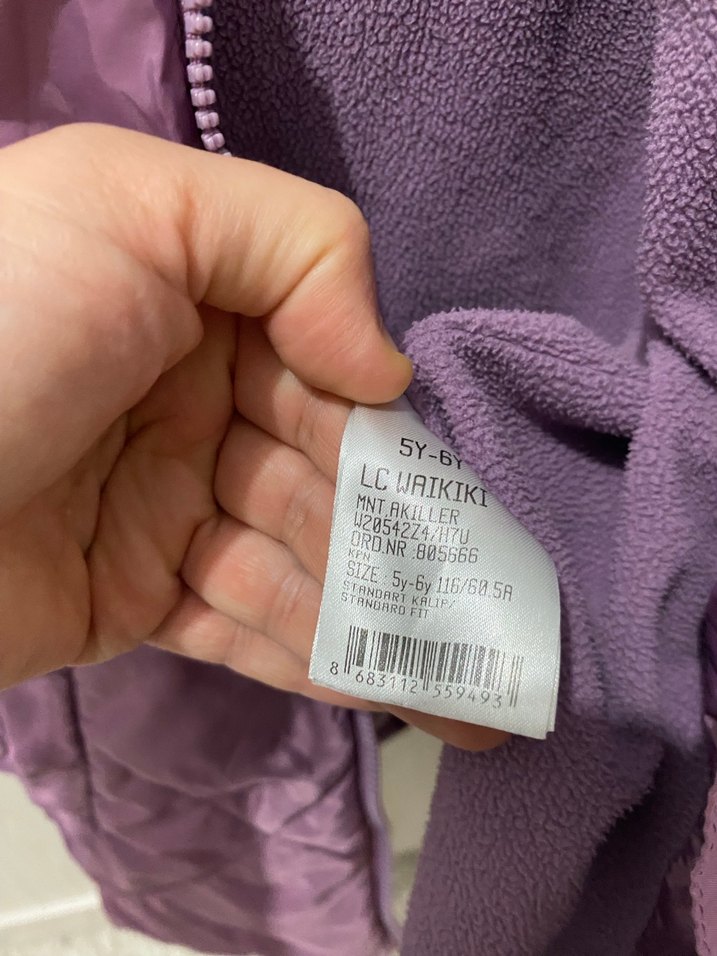 Kız Çocuk Mor Kapitone Mont Fermuarlı - Görsel 5