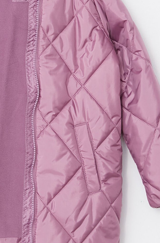 Kız Çocuk Mor Kapitone Mont Fermuarlı - Görsel 2
