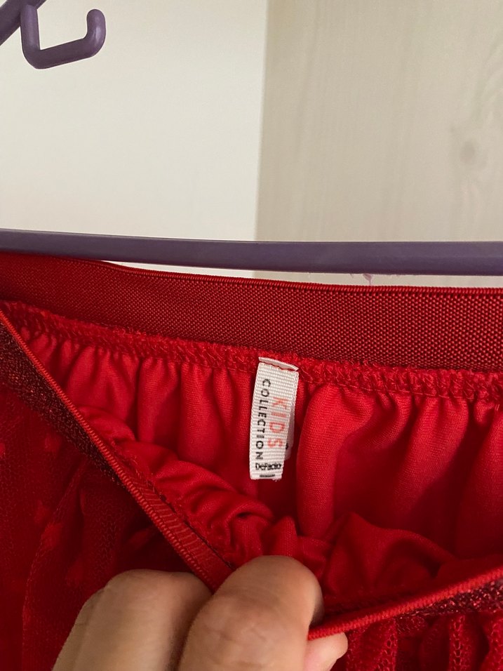 Kız Çocuk Parlak Kırmızı Fırfırlı Etek - Görsel 2