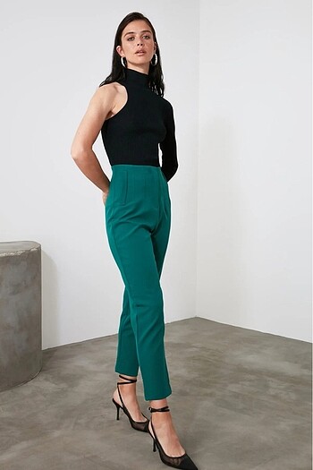 Beli pensli zümrüt yeşil pantolon - Görsel 2
