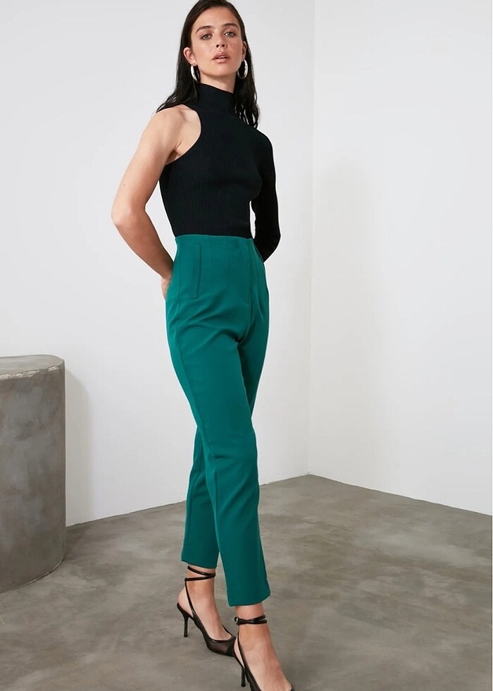 Beli pensli zümrüt yeşil pantolon - Görsel 2