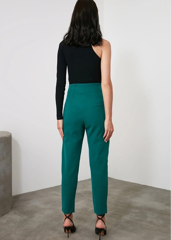 Beli pensli zümrüt yeşil pantolon - Görsel 4