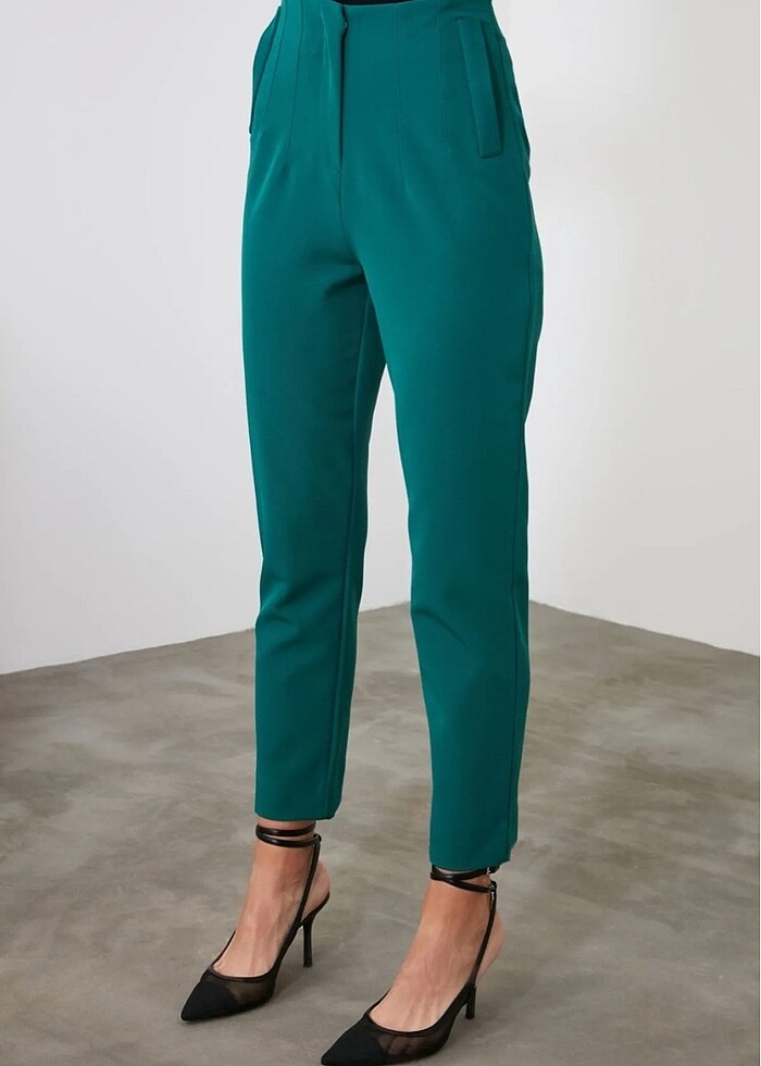 Beli pensli zümrüt yeşil pantolon - Görsel 3