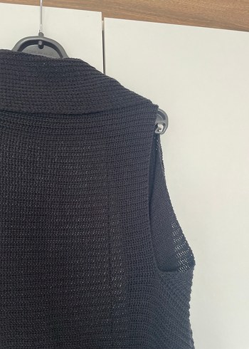 Siyah Midi Örme Kolsuz Hırka - Görsel 3