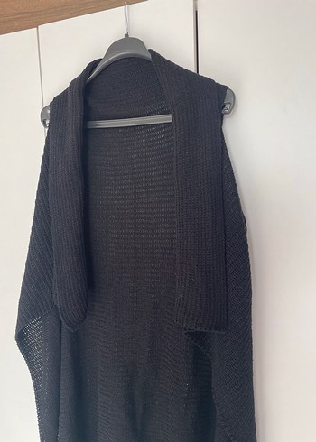 Siyah Midi Örme Kolsuz Hırka - Görsel 5