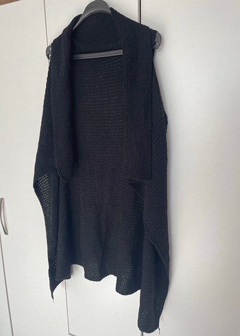 Siyah Midi Örme Kolsuz Hırka - Görsel 6