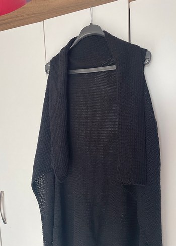 Siyah Midi Örme Kolsuz Hırka - Görsel 4