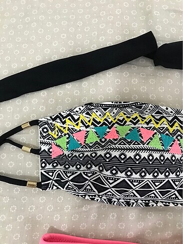 xs Beden pembe Renk Penti pembe siyah desenli bikini takımı