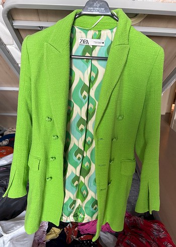 Zara Canli Yesil Zara Blazer Ceket