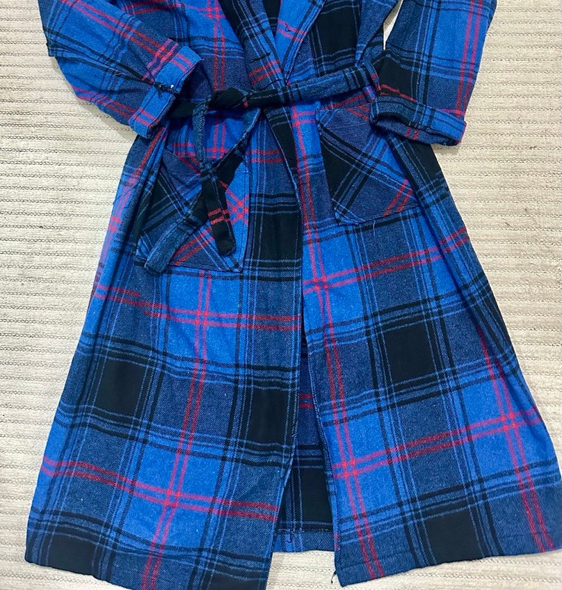 Kadın Mavi Uzun Ekose Desenli ceket - Görsel 3