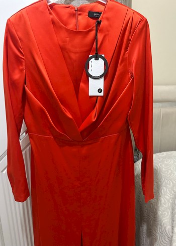 Kadın  Uzun Drapeli saten abiye - Görsel 2