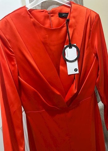 Kadın  Uzun Drapeli saten abiye - Görsel 3