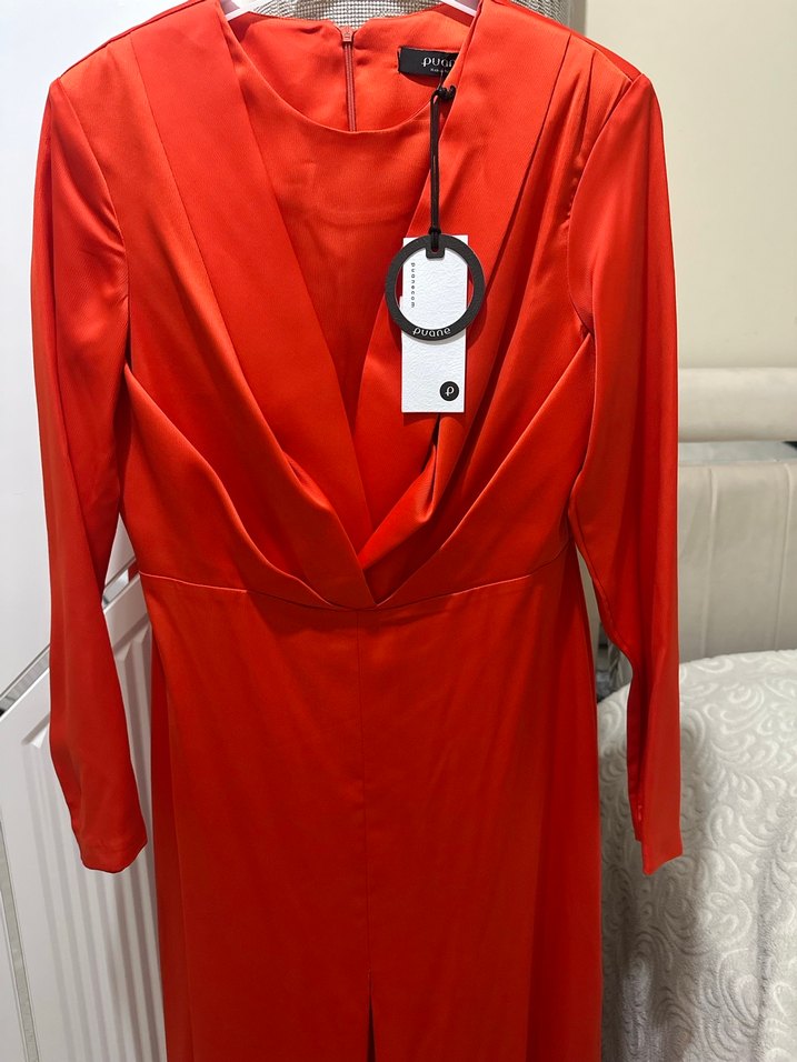 Kadın  Uzun Drapeli saten abiye - Görsel 2