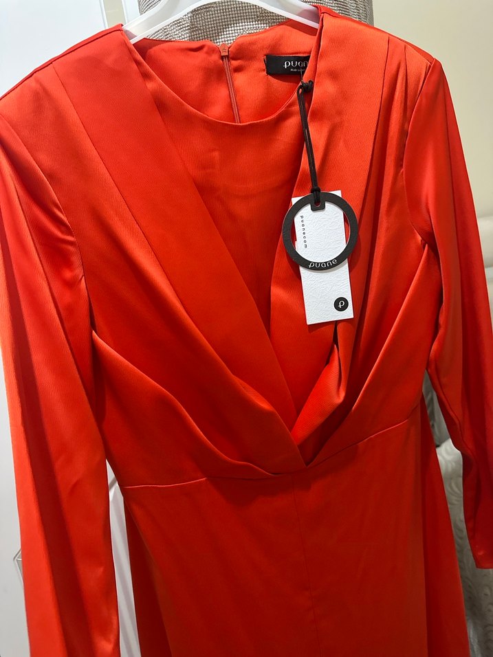 Kadın  Uzun Drapeli saten abiye - Görsel 3