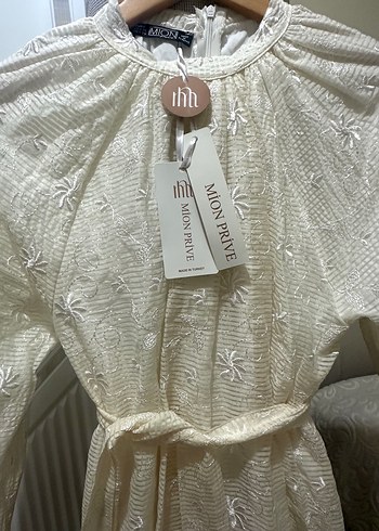 Nakışlı Beyaz Uzun Keten Elbise - Görsel 4