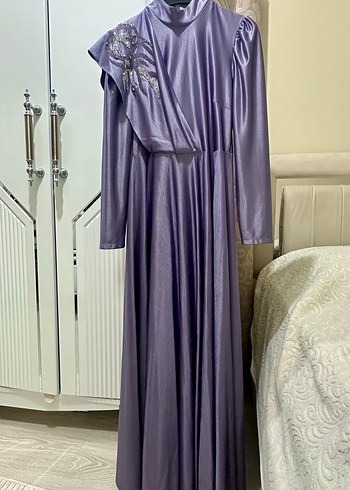 Parlak Mor Uzun Abiye Elbise - Görsel 2