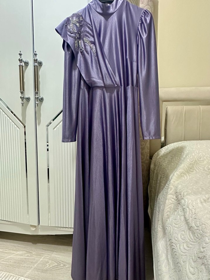 Parlak Mor Uzun Abiye Elbise - Görsel 2