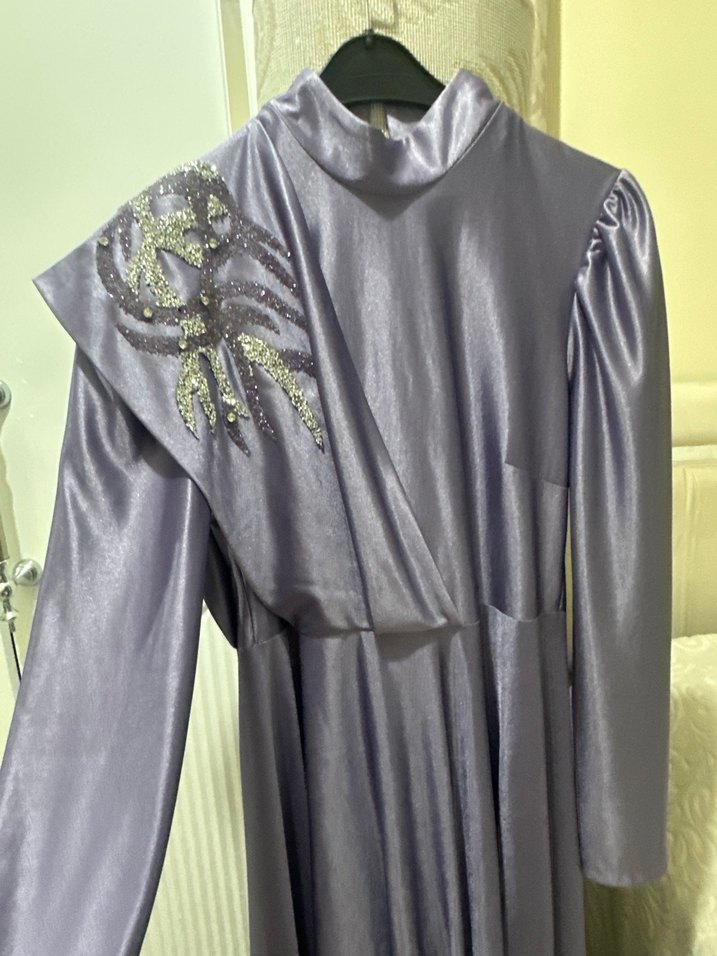 Parlak Mor Uzun Abiye Elbise - Görsel 5